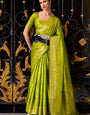 Comely Green Banarasi Satin Silk Saree With Enticing Blouse