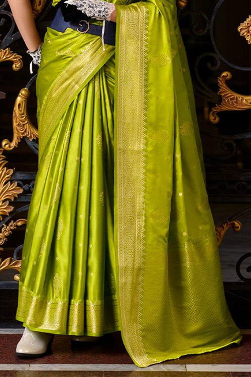 Load image into Gallery viewer, Comely Green Banarasi Satin Silk Saree With Enticing Blouse
