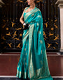 Demesne Firozi Banarasi Satin Silk Saree With Murmurous Blouse