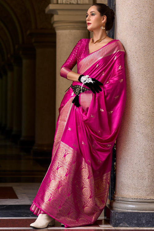 Load image into Gallery viewer, Sumptuous Dark Pink Banarasi Satin Silk Saree With Delectable Blouse
