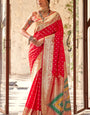 Smart Red Soft Banarasi Silk Saree With Arresting Blouse Piece