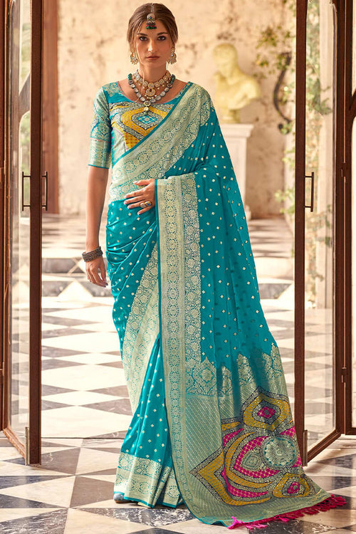 Load image into Gallery viewer, Prominent Firozi Soft Banarasi Silk Saree With Mesmeric Blouse Piece
