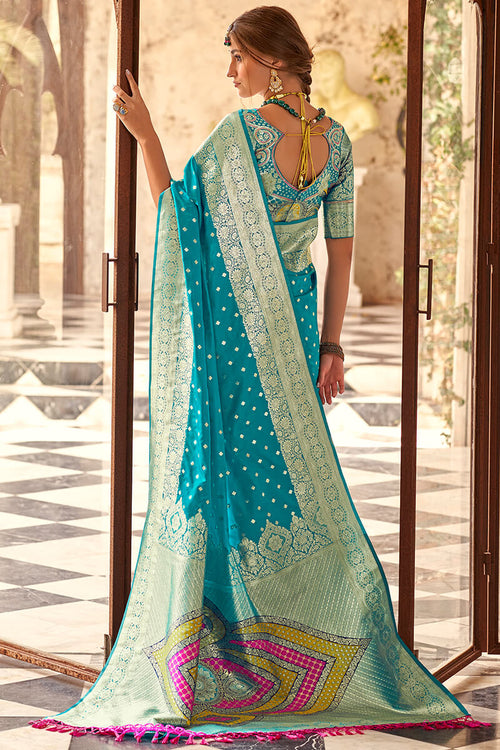 Load image into Gallery viewer, Prominent Firozi Soft Banarasi Silk Saree With Mesmeric Blouse Piece
