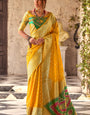 Inspiring Yellow Soft Banarasi Silk Saree With Admirable Blouse Piece