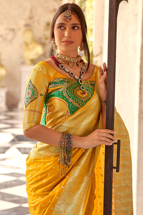 Load image into Gallery viewer, Inspiring Yellow Soft Banarasi Silk Saree With Admirable Blouse Piece
