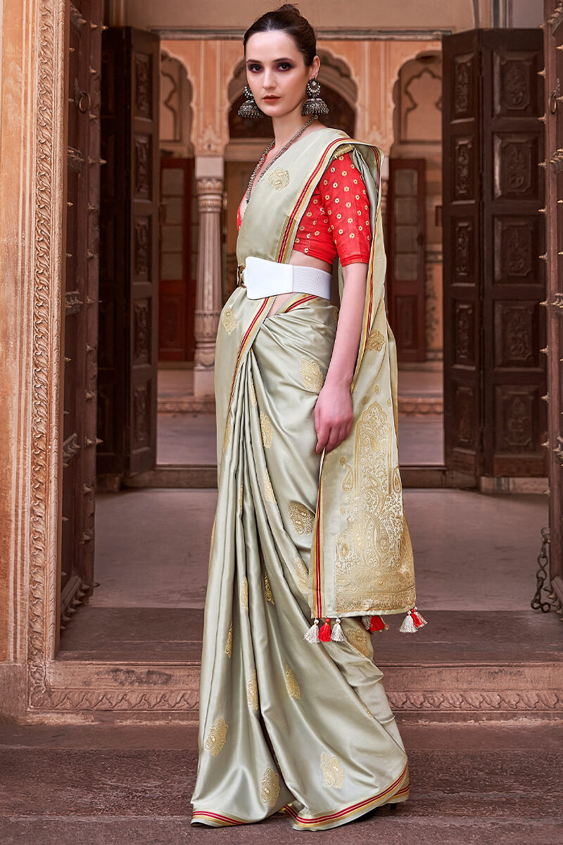 Lagniappe Pista Soft Banarasi Silk Saree With Lissome Blouse Piece