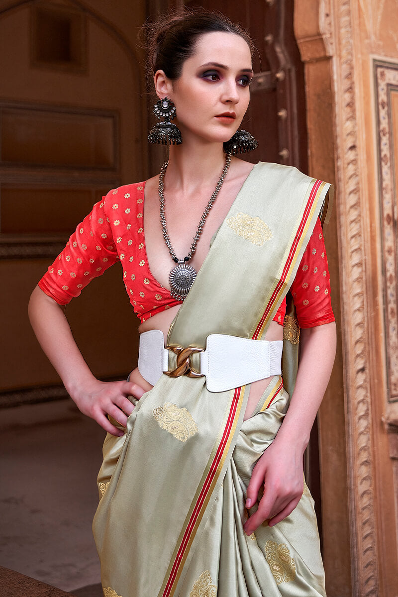 Lagniappe Pista Soft Banarasi Silk Saree With Lissome Blouse Piece