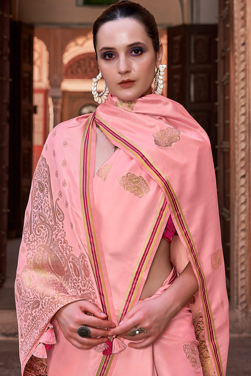 Lagniappe Pink Soft Banarasi Silk Saree With Lissome Blouse Piece