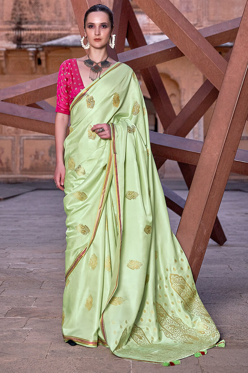 Lagniappe Green Soft Banarasi Silk Saree With Lissome Blouse Piece