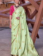 Lagniappe Green Soft Banarasi Silk Saree With Lissome Blouse Piece
