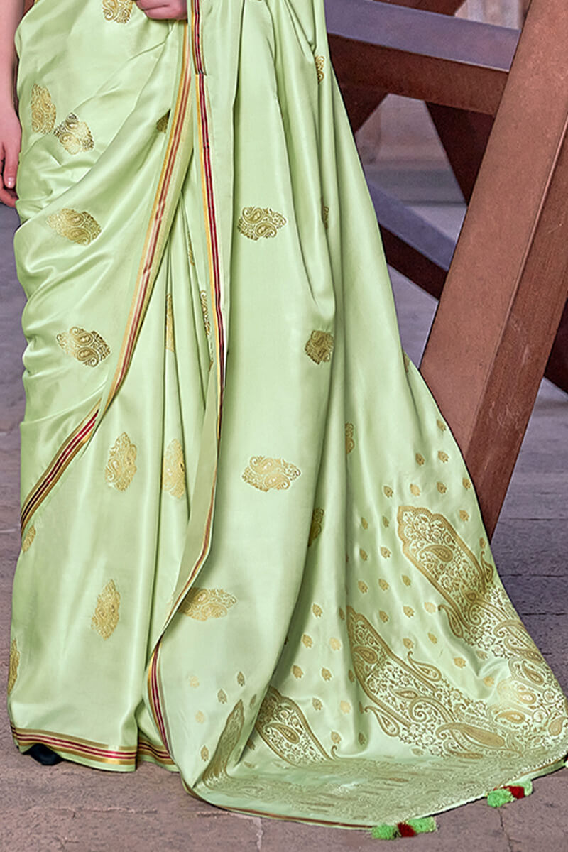 Lagniappe Green Soft Banarasi Silk Saree With Lissome Blouse Piece