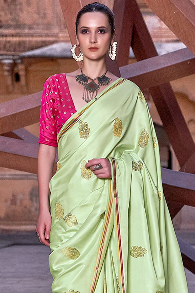 Lagniappe Green Soft Banarasi Silk Saree With Lissome Blouse Piece