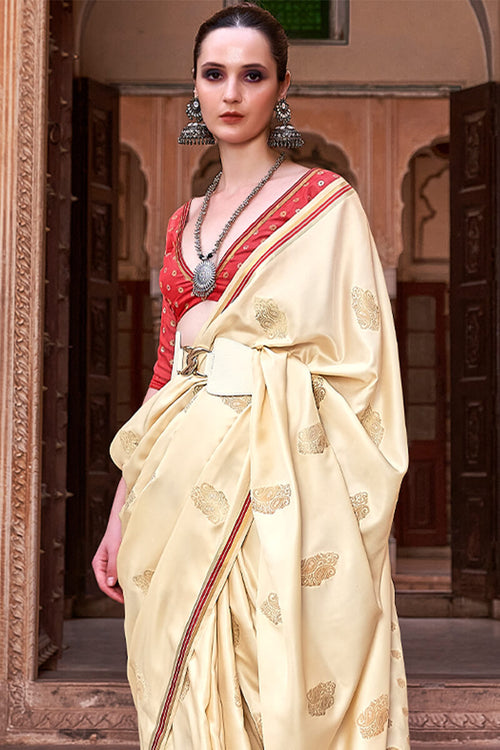 Load image into Gallery viewer, Lagniappe Beige Soft Banarasi Silk Saree With Lissome Blouse Piece

