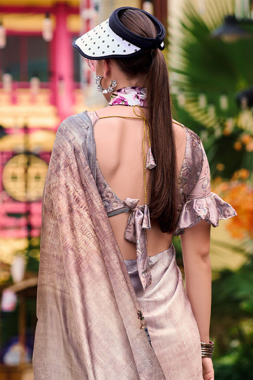 Load image into Gallery viewer, Charming Dark Beige Digital Printed Satin Silk Saree With Smart Blouse Piece
