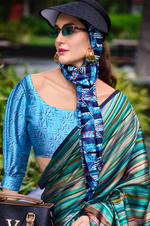 Load image into Gallery viewer, Glorious Rama Digital Printed Satin Silk Saree With Entrancing Blouse Piece
