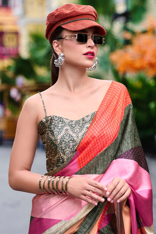 Load image into Gallery viewer, Palimpsest Grey Digital Printed Satin Silk Saree With Delectable Blouse Piece
