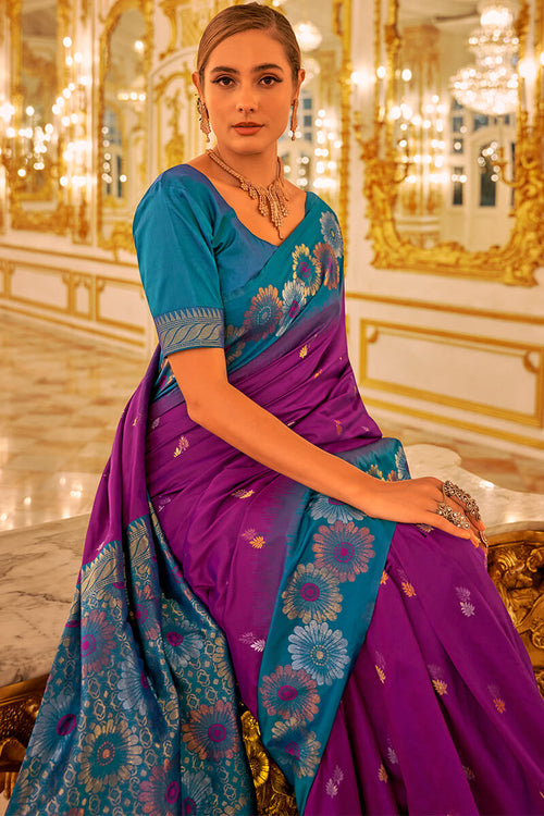 Load image into Gallery viewer, Ideal Purple Soft Banarasi Silk Saree With Twirling Blouse Piece
