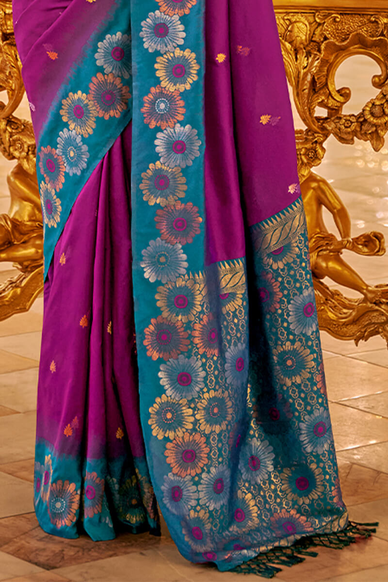 Ideal Purple Soft Banarasi Silk Saree With Twirling Blouse Piece