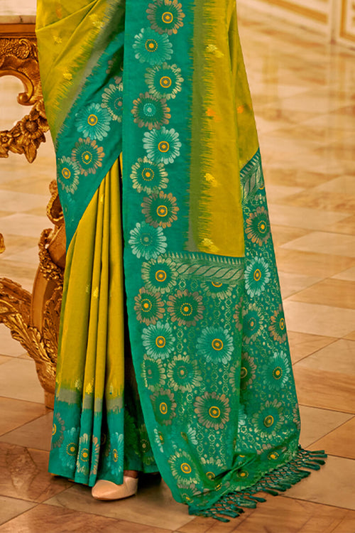 Load image into Gallery viewer, Blissful Mehndi Soft Banarasi Silk Saree With Desiring Blouse Piece
