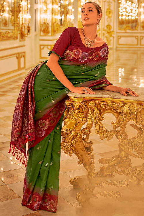 Load image into Gallery viewer, Phenomenal Dark Green Soft Banarasi Silk Saree With Sensational Blouse Piece
