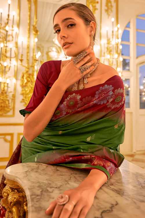 Load image into Gallery viewer, Phenomenal Dark Green Soft Banarasi Silk Saree With Sensational Blouse Piece
