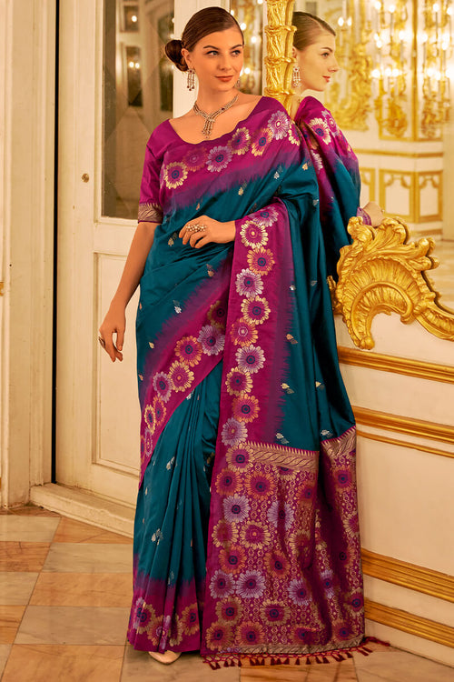 Load image into Gallery viewer, Elegant Rama Soft Banarasi Silk Saree With Gratifying Blouse Piece
