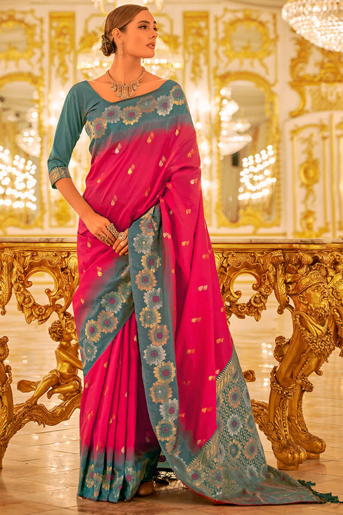 Load image into Gallery viewer, Engrossing Dark Pink Soft Banarasi Silk Saree With Exceptional Blouse Piece
