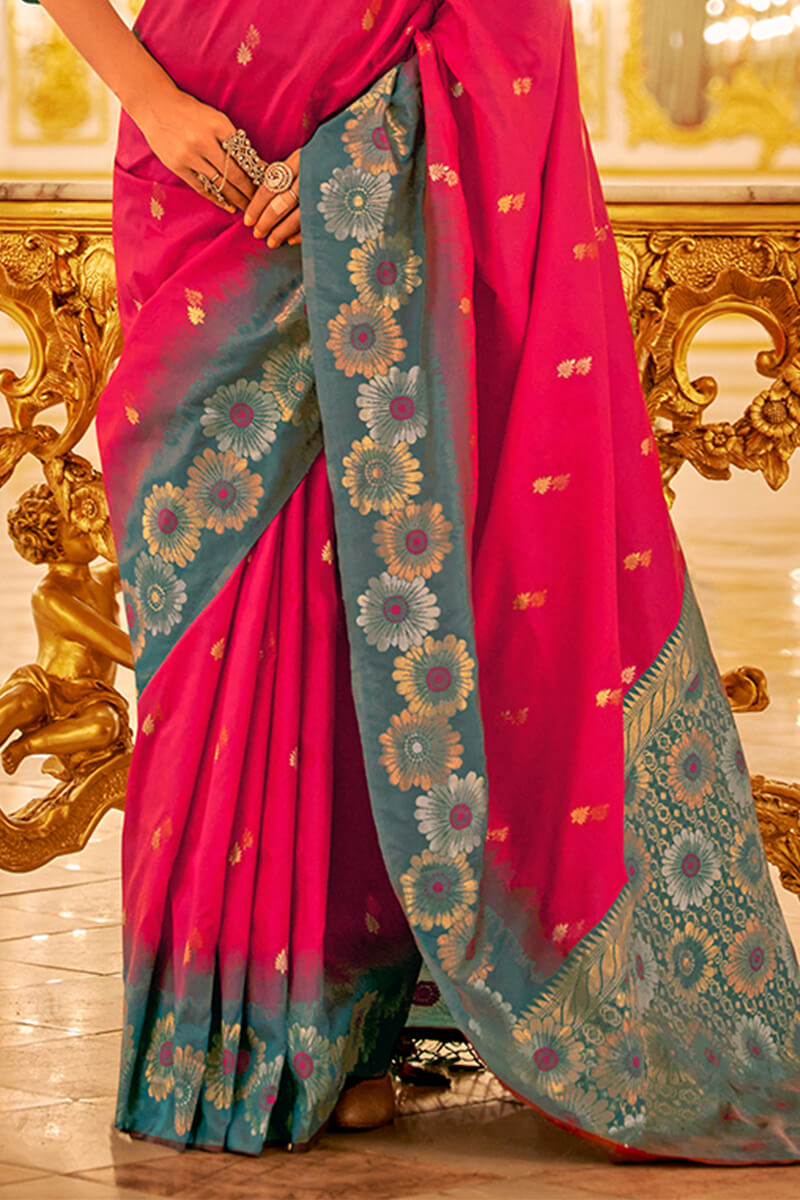 Engrossing Dark Pink Soft Banarasi Silk Saree With Exceptional Blouse Piece