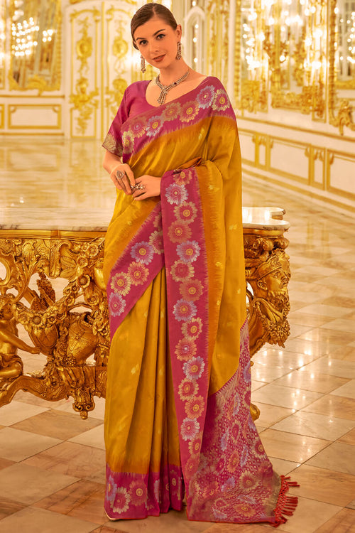 Load image into Gallery viewer, Prettiest Yellow Soft Banarasi Silk Saree With Ailurophile Blouse Piece
