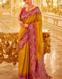 Prettiest Yellow Soft Banarasi Silk Saree With Ailurophile Blouse Piece