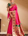 Capricious Dark Pink Paithani Silk Saree With Opulent Blouse Piece