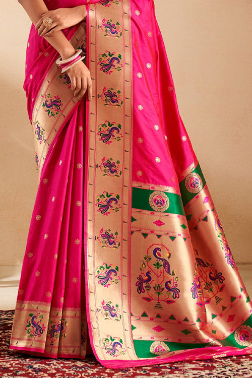Load image into Gallery viewer, Capricious Dark Pink Paithani Silk Saree With Opulent Blouse Piece
