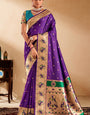 Ebullience Royal Purple Paithani Silk Saree With Dazzling Blouse Piece