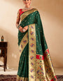 Panache Dark Green Paithani Silk Saree With Vestigial Blouse Piece