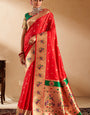 Ephemeral Red Paithani Silk Saree With Preferable Blouse Piece