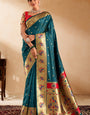 Entrancing Rama Paithani Silk Saree With Nebula Blouse Piece