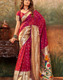 Ailurophile Wine Paithani Silk Saree With Embrocation Blouse Piece