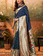 Embrocation Navy Blue Paithani Silk Saree With Fancifull Blouse Piece