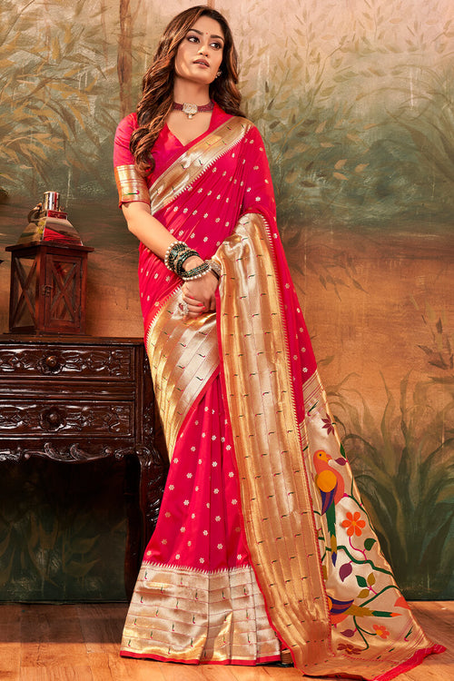 Load image into Gallery viewer, Most Stunning Dark Pink Paithani Silk Saree With Angelic Blouse Piece
