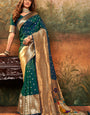 Prominent Dark Green Paithani Silk Saree With Ethnic Blouse Piece