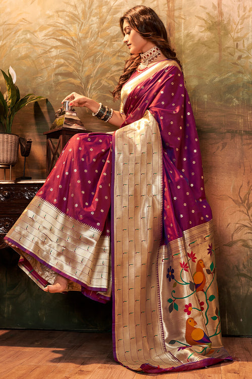 Load image into Gallery viewer, Glowing Purple Paithani Silk Saree With Wonderful Blouse Piece
