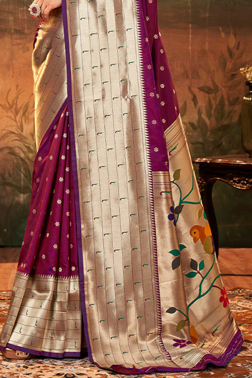 Load image into Gallery viewer, Glowing Purple Paithani Silk Saree With Wonderful Blouse Piece
