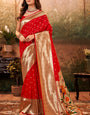 Amazing Red Paithani Silk Saree With Sizzling Blouse Piece