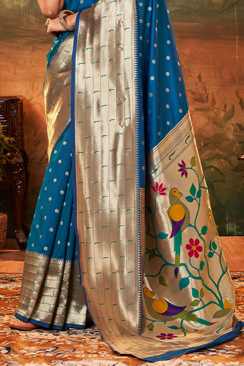 Load image into Gallery viewer, Flameboyant Blue Paithani Silk Saree With Bewitching Blouse Piece
