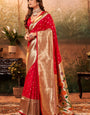 Angelic Red Paithani Silk Saree With Conflate Blouse Piece