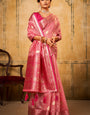 Dazzling Pink Soft Banarasi Silk Saree With Designer Blouse Piece