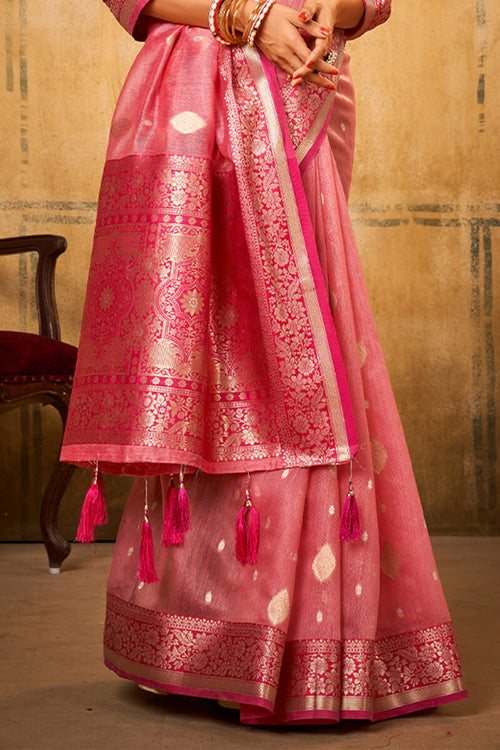 Load image into Gallery viewer, Dazzling Pink Soft Banarasi Silk Saree With Designer Blouse Piece
