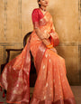 Flamboyant Peach Soft Banarasi Silk Saree With Exquisite Blouse Piece