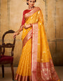 Flameboyant Yellow Soft Banarasi Silk Saree With Adoring Blouse Piece