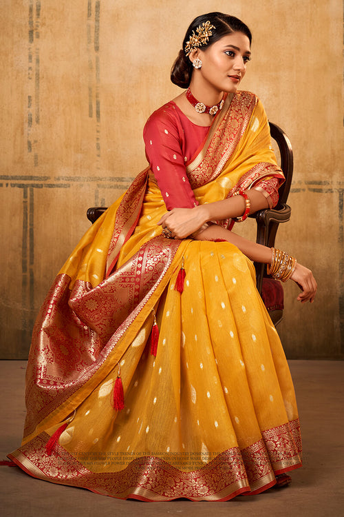 Load image into Gallery viewer, Flameboyant Yellow Soft Banarasi Silk Saree With Adoring Blouse Piece
